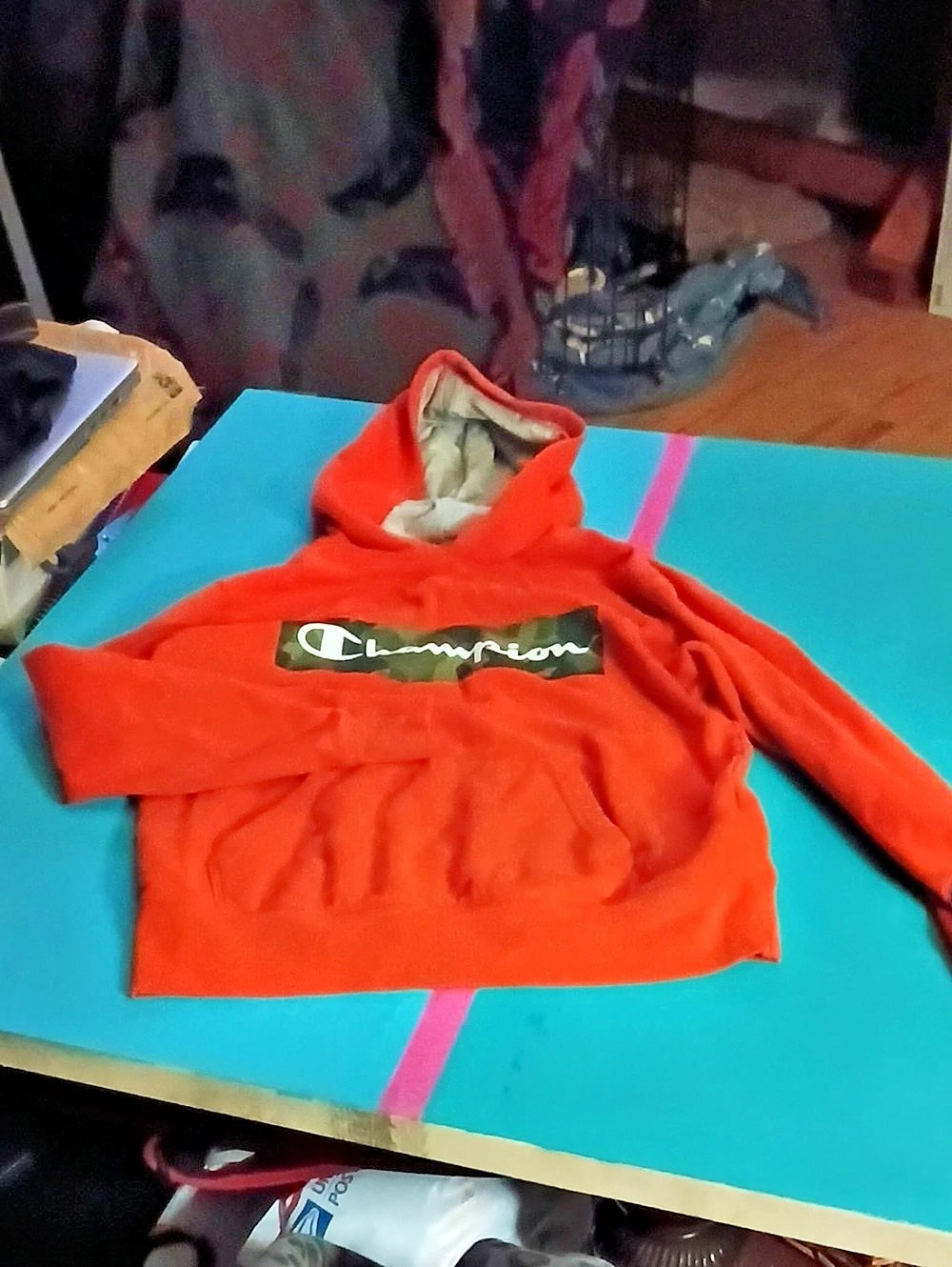 Champion Camo Script Logo Hoodie Orange Medium